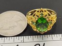 GOLD OVER STERLING SILVER FACETED GREEN CZ RING