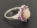 STERLING SILVER AMETHYST & PINK CABOCHON STONE RING