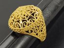 BEAUTIFUL GOLD OVER STERLING SILVER FILIGREE VICTORIAN REVIVAL DOME RING