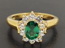 GOLD OVER STERLING SILVER EMERALD & CZ HALO RING