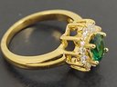 GOLD OVER STERLING SILVER EMERALD & CZ HALO RING