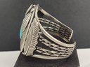CHUNKY VINTAGE NATIVE AMERICAN THOMPSON PLATERO STERLING SILVER TURQUOISE CUFF BRACELET