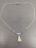 VINTAGE NATIVE AMERICAN LIQUID STERLING SILVER MULTI STONE INLAY NECKLACE
