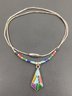 VINTAGE NATIVE AMERICAN LIQUID STERLING SILVER MULTI STONE INLAY NECKLACE
