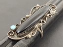 VINTAGE NATIVE AMERICAN STERLING SILVER ONYX & TURQUOISE LONG RING