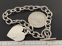 VINTAGE MEXICAN STERLING SILVER HEART CHARM TOGGLE BRACELET