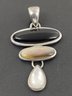 VINTAGE STERLING SILVER ONYX MOTHER OF PEARL & ABALONE PENDANT