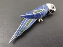 VINTAGE 950 STERLING SILVER LAPIS ONYX & MALACHITE INLAY PARROT BROOCH / PENDANT