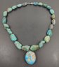 VINTAGE STERLING SILVER CHUNKY TURQUOISE NUGGET BEADS NECKLACE