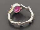 BEAUTIFUL ARTISAN HAND MADE STERLING SILVER PINK SAPPHIRE CABOCHON FIGURAL BRANCH RING