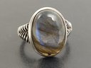 VINTAGE MID CENTURY MODERNIST WIRE COIL WRAPPED STERLING SILVER LABRADORITE RING