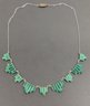 ANTIQUE ART DECO RHODIUM PLATED GREEN GLASS NECKLACE