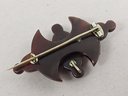 STUNNING ANTIQUE VICTORIAN 14K GOLD INLAID CARVED TORTOISE SHELL PIQUE BROOCH