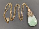 ANTIQUE CHINESE GOLD FILLED & SILVER JADE & CORAL PENDANT NECKLACE