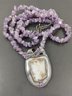 VINTAGE STERLING SILVER AMETHYST CHUNK NECKLACE W/ STERLING & DRUZY PENDANT