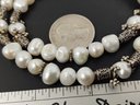 VINTAGE STERLING SILVER BALI STYLE & PEARL BEAD NECKLACE