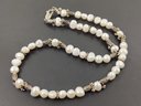 VINTAGE STERLING SILVER BALI STYLE & PEARL BEAD NECKLACE