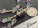 VINTAGE STERLING SILVER BALI STYLE & FLUORITE CHUNK BEADED NECKLACE