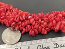 VINTAGE RED CORAL CHUNK CLUSTER COLLAR NECKLACE W/ FANCY 14K GOLD CLASP