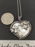 VINTAGE STERLING SILVER MARCASITE MOTHER OF PEARL CHERUB ANGEL HEART PENDANT NECKLACE