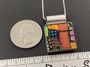 VINTAGE STERLING SILVER DICHROIC GLASS PENDANT NECKLACE