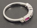 VINTAGE ART DECO STYLE STERLING SILVER PINK SAPHIRE & WHITE TOPAZ RING