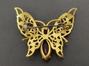VINTAGE GOLD TONE RED RHINESTONE BUTTERFLY BROOCH