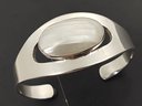 VINTAGE STERLING SILVER MOTHER OF PEARL CABOCHON CUFF BRACELET