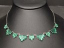 ANTIQUE ART DECO RHODIUM PLATED GREEN GLASS NECKLACE