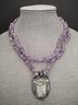 VINTAGE STERLING SILVER AMETHYST CHUNK NECKLACE W/ STERLING & DRUZY PENDANT
