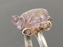 VINTAGE MEXICAN STERLING SILVER CARVED AMETHYST TURTLE RING