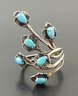 VINTAGE STERLING SILVER TURQUOISE FLOWERS RING