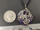 STERLING SILVER AMETHYST DRAGON PENDANT ON SILK NECKLACE