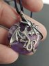 STERLING SILVER AMETHYST DRAGON PENDANT ON SILK NECKLACE