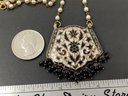 VINTAGE STERLING SILVER ENAMEL & FAUX PEARL BEADED ASIAN THEMED NECKLACE