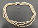 VINTAGE STERLING SILVER MULTI STRAND FAUX PEARL NECKLACE