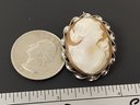 VINTAGE SILVER PLATED NATURAL SHELL CARVED CAMEO BROOCH / PENDANT
