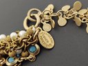 FRENCH DESIGNER CATHERINE POPESCO GOLD TONE MULTI STRAND FAUX PEARL & TURQUOISE NECKLACE