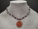 VINTAGE STERLING SILVER MULTI STONE BEADED CARVED CARNELIAN NECKLACE