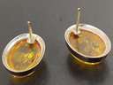 VINTAGE STERLING SILVER AMBER CABOCHON EARRINGS