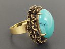 ANTIQUE 10K GOLD TURQUOISE CABOCHON RING