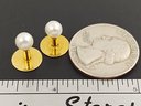 ANTIQUE FRENCH 18K GOLD 5.6mm PEARL COLLAR BUTTON STUDS