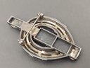 VINTAGE STERLING SILVER MARCASITE ONYX & CHALCEDONY BROOCH