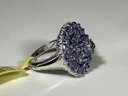 Very Fine Contemporary Sterling Silver Tanzanite Ladies Dinner Ring Size 7