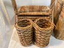 Two Wicker Picnic Baskets, One With Exterior Bottle Holders