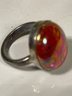 Sterling Silver Large Art Glass Iridescent Ring Size 7