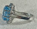 Sterling Silver Blue Topaz Cocktail Ring Surrounded By Blue Topaz Stones