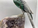 Stunning Carved Brazilian Multi-gemstone McCaw Parrot On Amethyst Geode