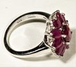 Sterling Silver Genuine Ruby Floral Form Ladies Ring Size 6.75