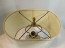 Vintage White Porcelain Table Lamp With Yellow Roses, Gold Trim & Oval Drum Shade